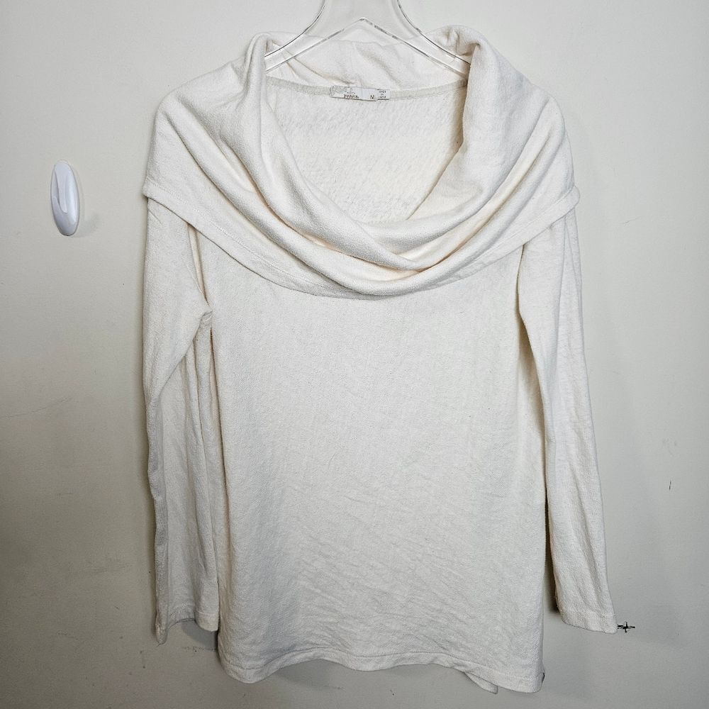 Prana Ginger Top Assymetrical Long Sleeve Cowl Neck Cream Medium